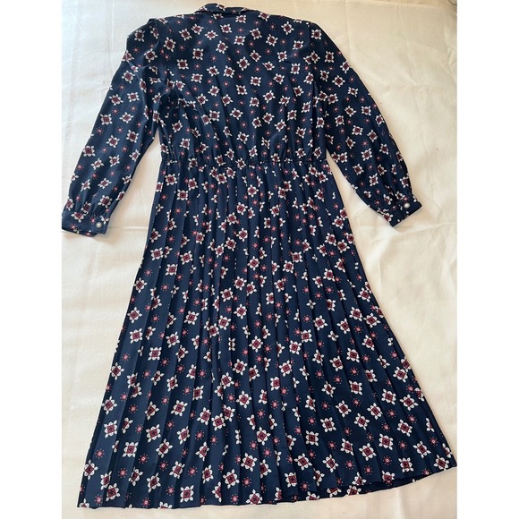 Leslie Fay Dresses & Skirts - Vintage 80s Navy Medallion Pleated Midi Dress Shoulder Pads Size 18 Leslie Fay